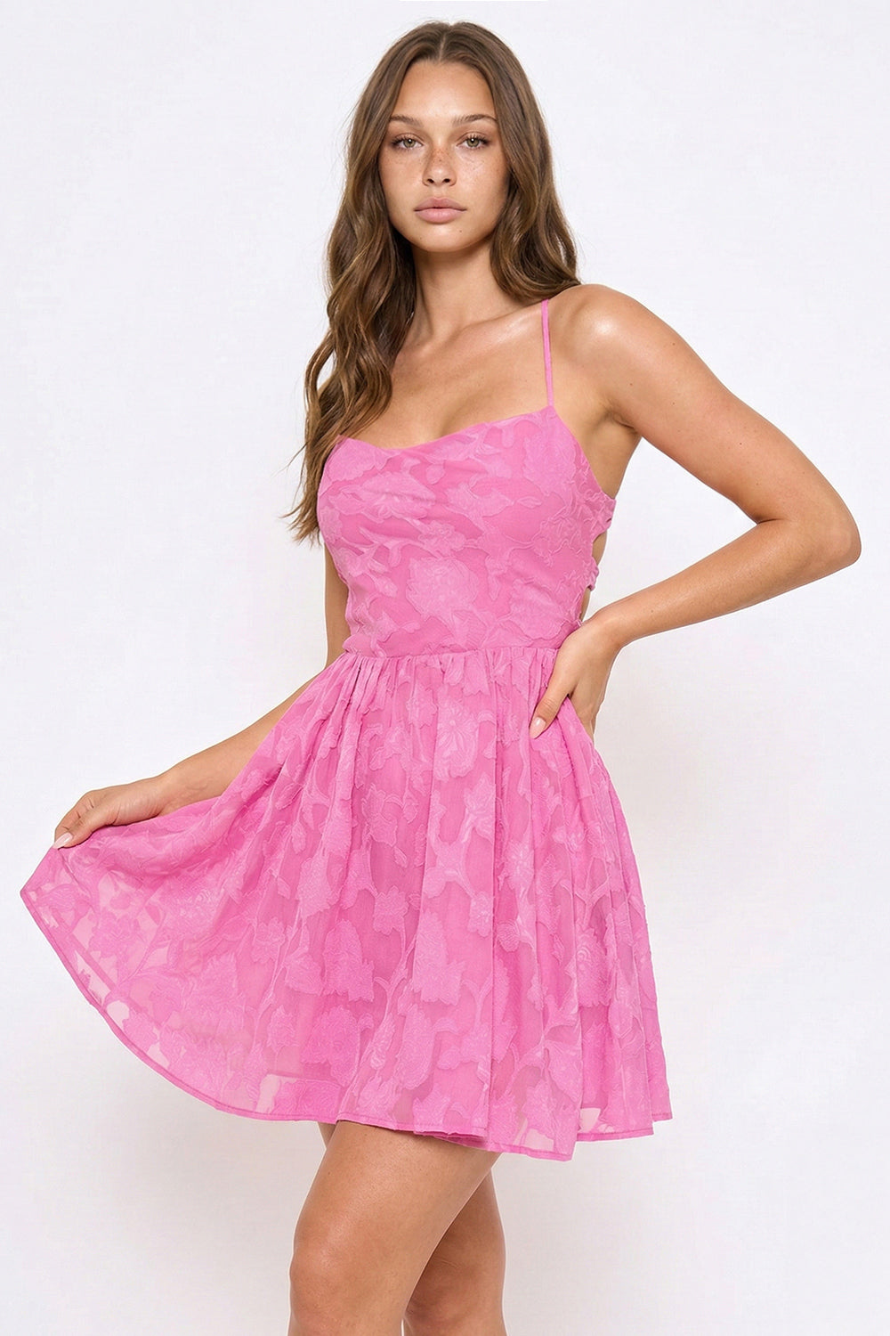 Symphony Dress - Flower Lace Ruffle Flare Mini Dress