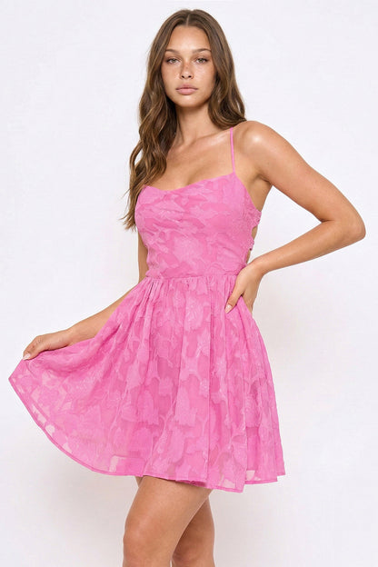 Symphony Dress - Flower Lace Ruffle Flare Mini Dress