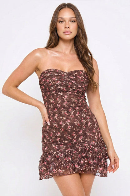 Symphony Dress - Strapless Floral Lace Mini Dress