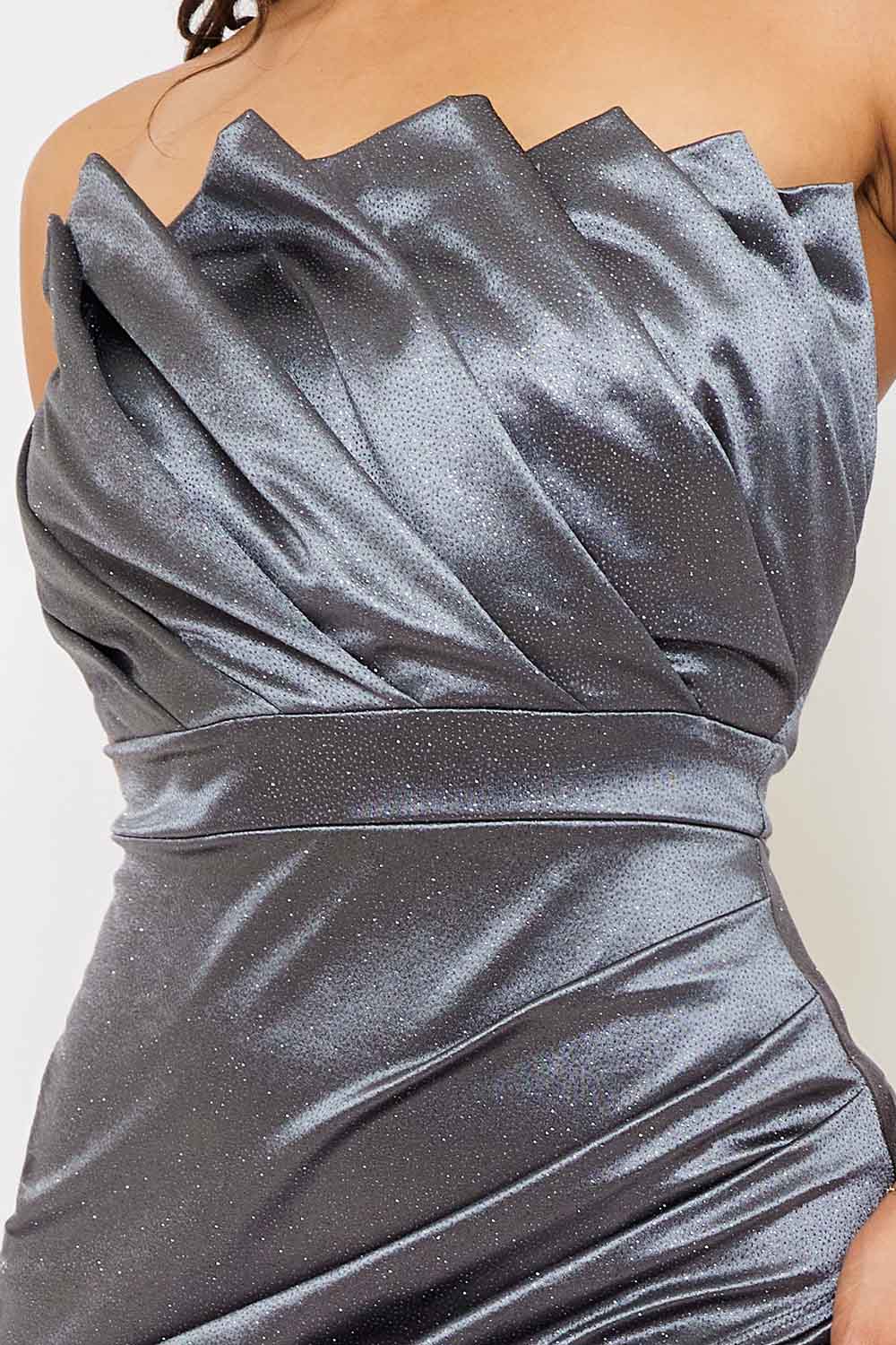 Symphony Dress - Glittered Satin Pleated Maxi Dress