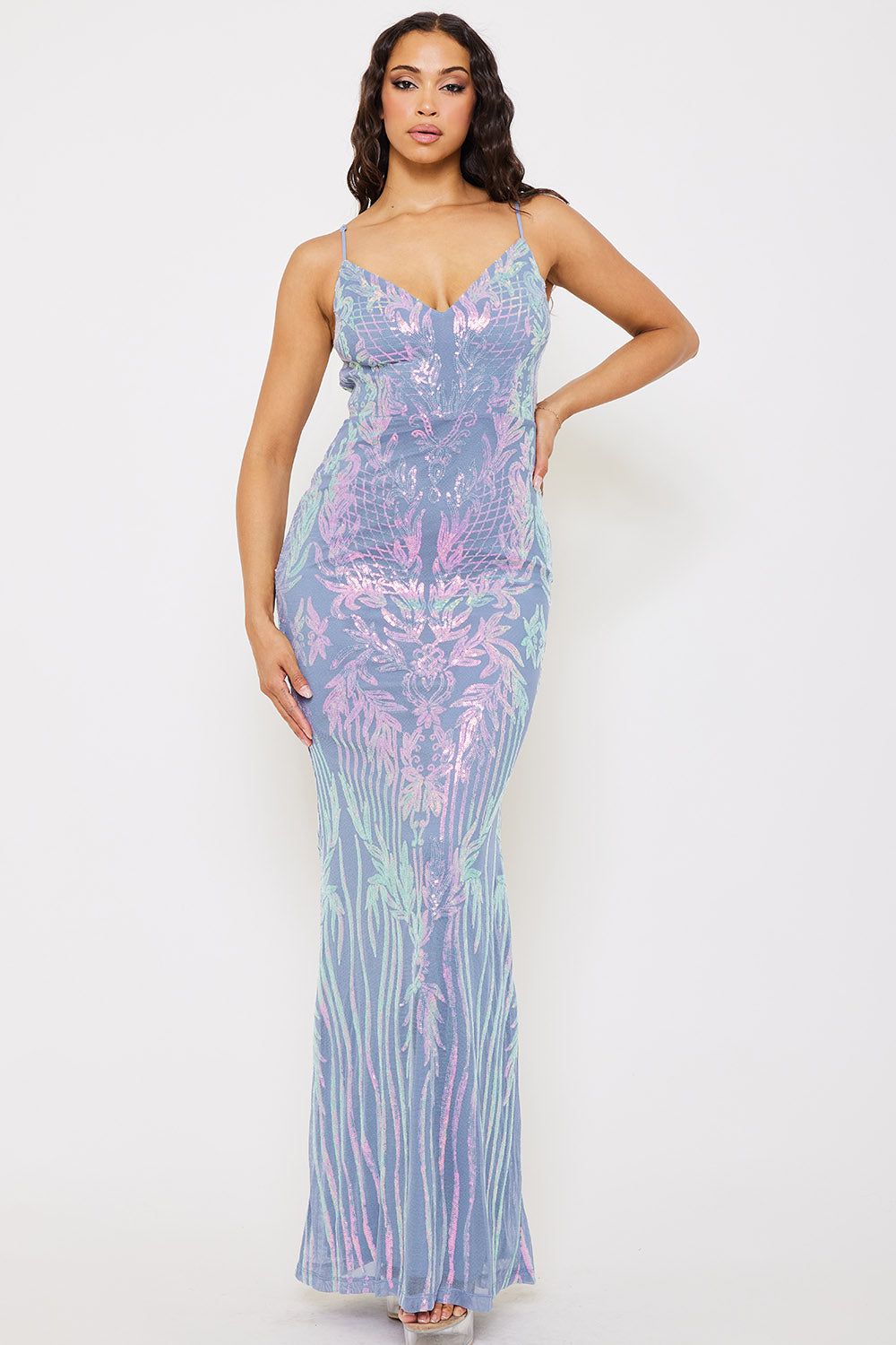 Symphony Dress - Floral Patterned Seqin Mesh Mermaid Maxi Dress
