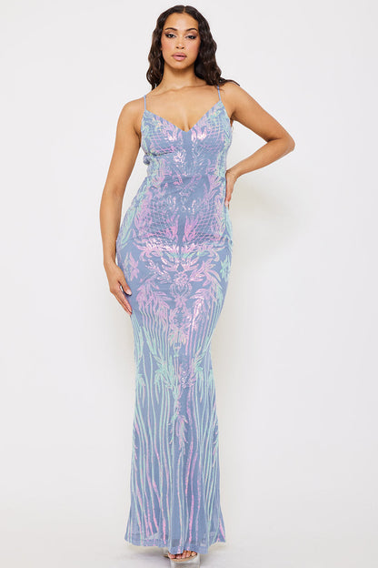 Symphony Dress - Floral Patterned Seqin Mesh Mermaid Maxi Dress