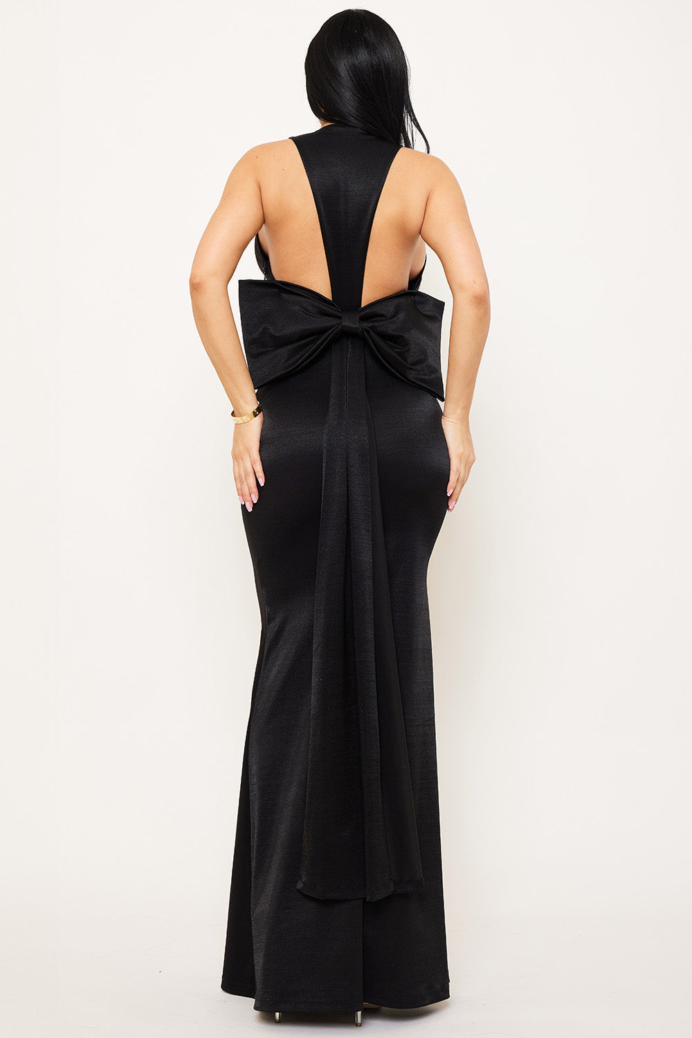 Symphony Dress - Metallic Big Bow Back Detail Maxi Dress