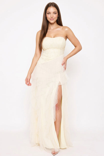 Symphony Dress - Sequin On Lace With Layers Of Mesh Maxi Dress