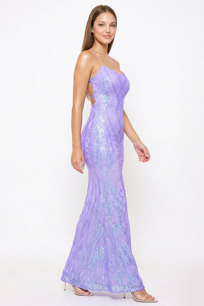 Symphony Dress - Scroll Pattered On Mesh Fabric Maxi Dress