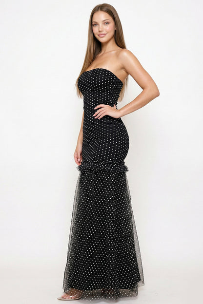 Symphony Dress - Polka Dot Mesh Mermaid Maxi Dress