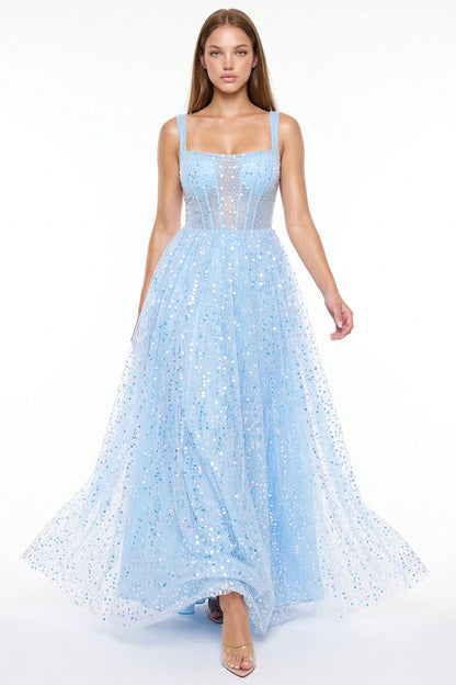 Symphony Dress - Sequins On Mesh Ball Gown Maxi Dress