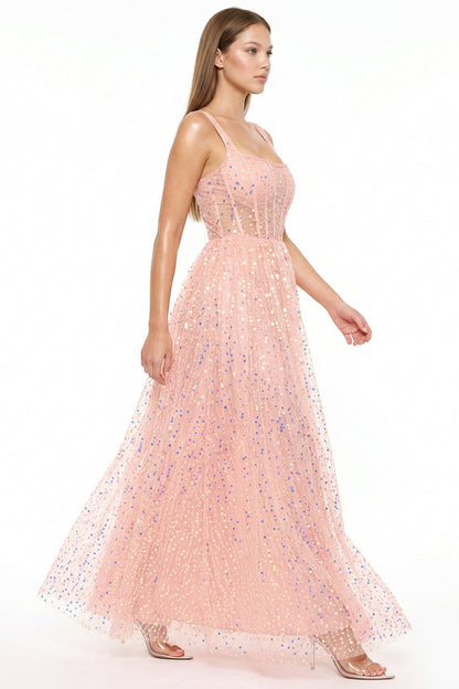 Symphony Dress - Sequins On Mesh Ball Gown Maxi Dress