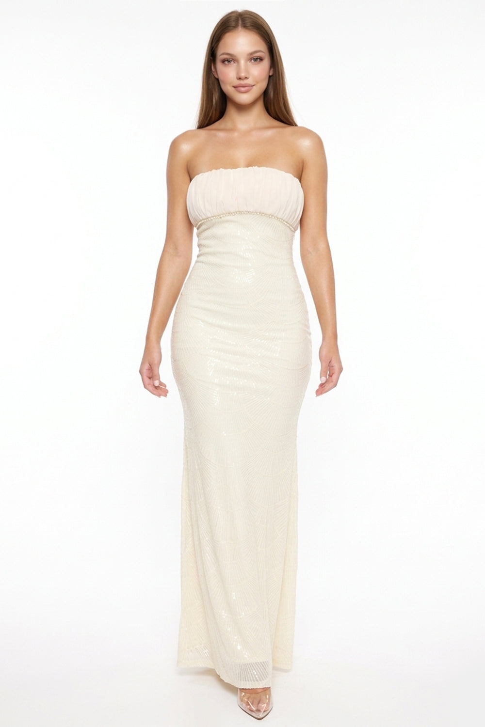 Symphony Dress - Scallope Sequin On Mesh Tube Top Maxi Dress