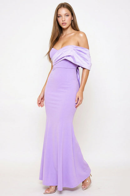 Symphony Dress - Crezia Fabric With Satin Large Bow Detail Maxi Dress