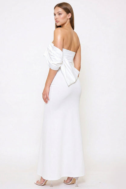 Symphony Dress - Crezia Fabric With Satin Large Bow Detail Maxi Dress