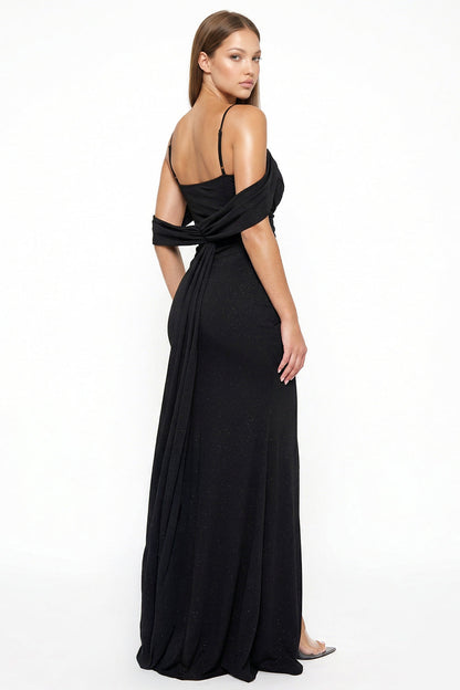 Symphony Dress - Glitter On Silky Satin Fabric Maxi Dress