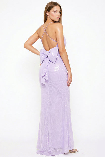 Symphony Dress - Large Bow Back On Sequin Maxi Dress