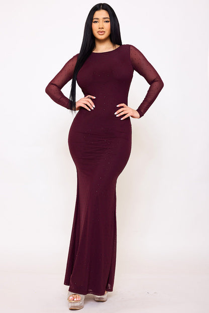 Symphony Dress - Rhinestone On Power Mesh Open Back Maxi Dress