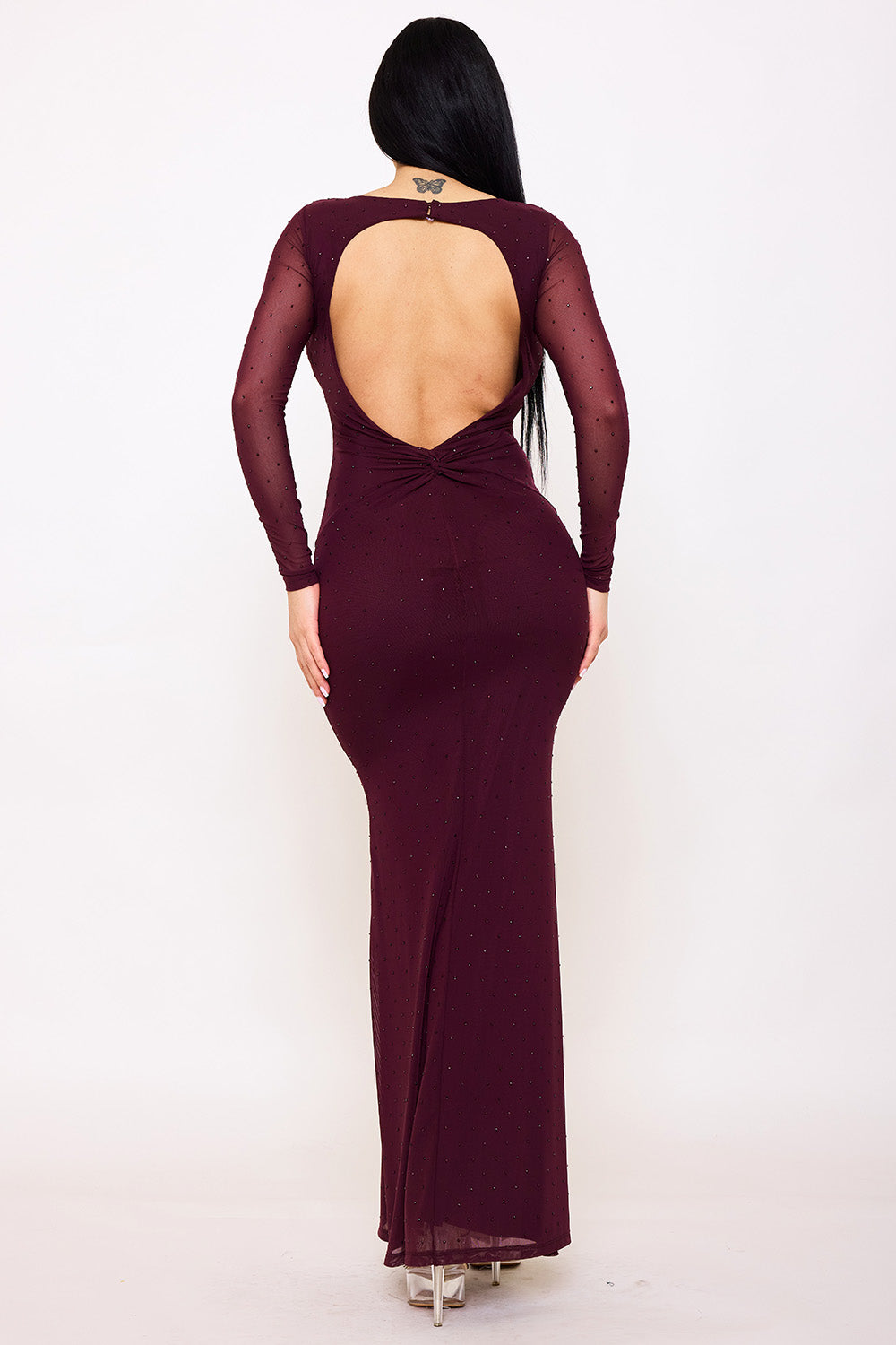 Symphony Dress - Rhinestone On Power Mesh Open Back Maxi Dress