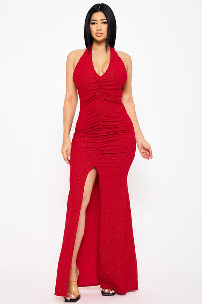 Symphony Dress - Glitter Halter Neck Maxi Dress