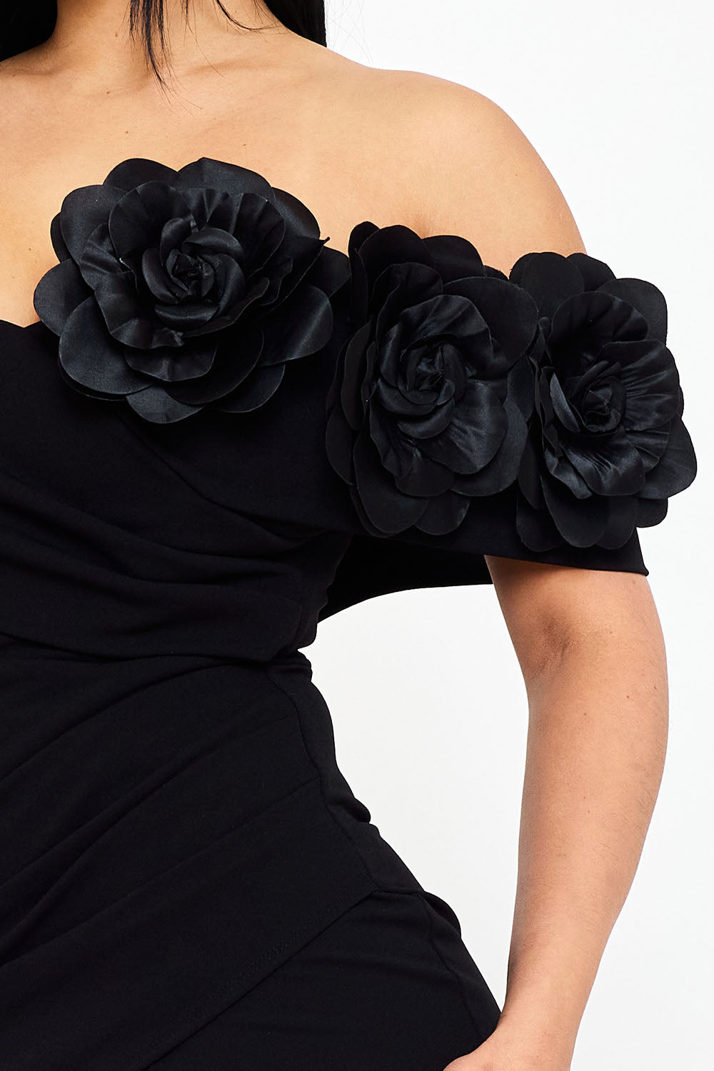 Symphony Dress - Flower Corsage On One Side Off The Shoulder Maxi Dress