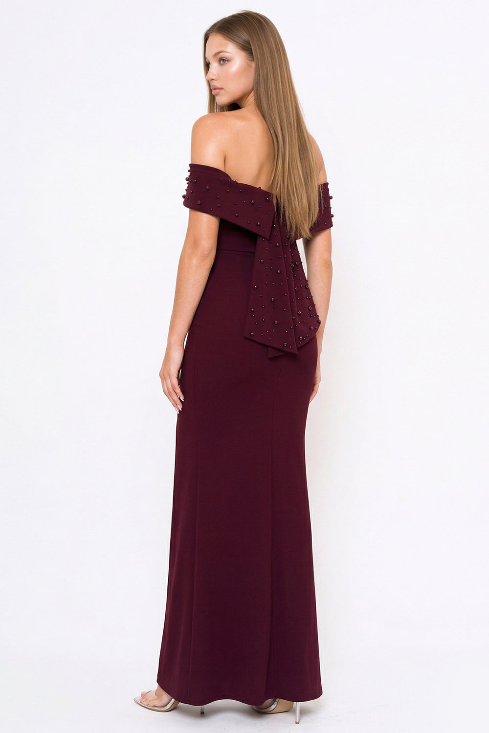 Symphony Dress - Pearl Beaded Detail Off The Shoulder Mermaid Maxi Dress