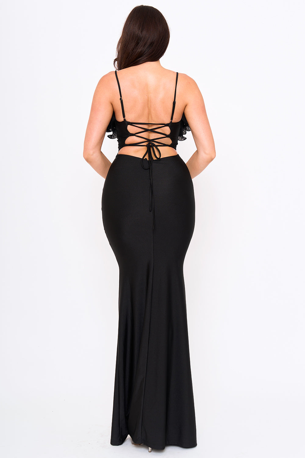 Symphony Dress - Pleated Ruffle On Power Satin Maxi Dress