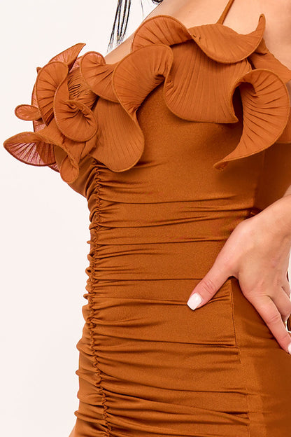 Symphony Dress - Pleated Ruffle On Power Satin Maxi Dress