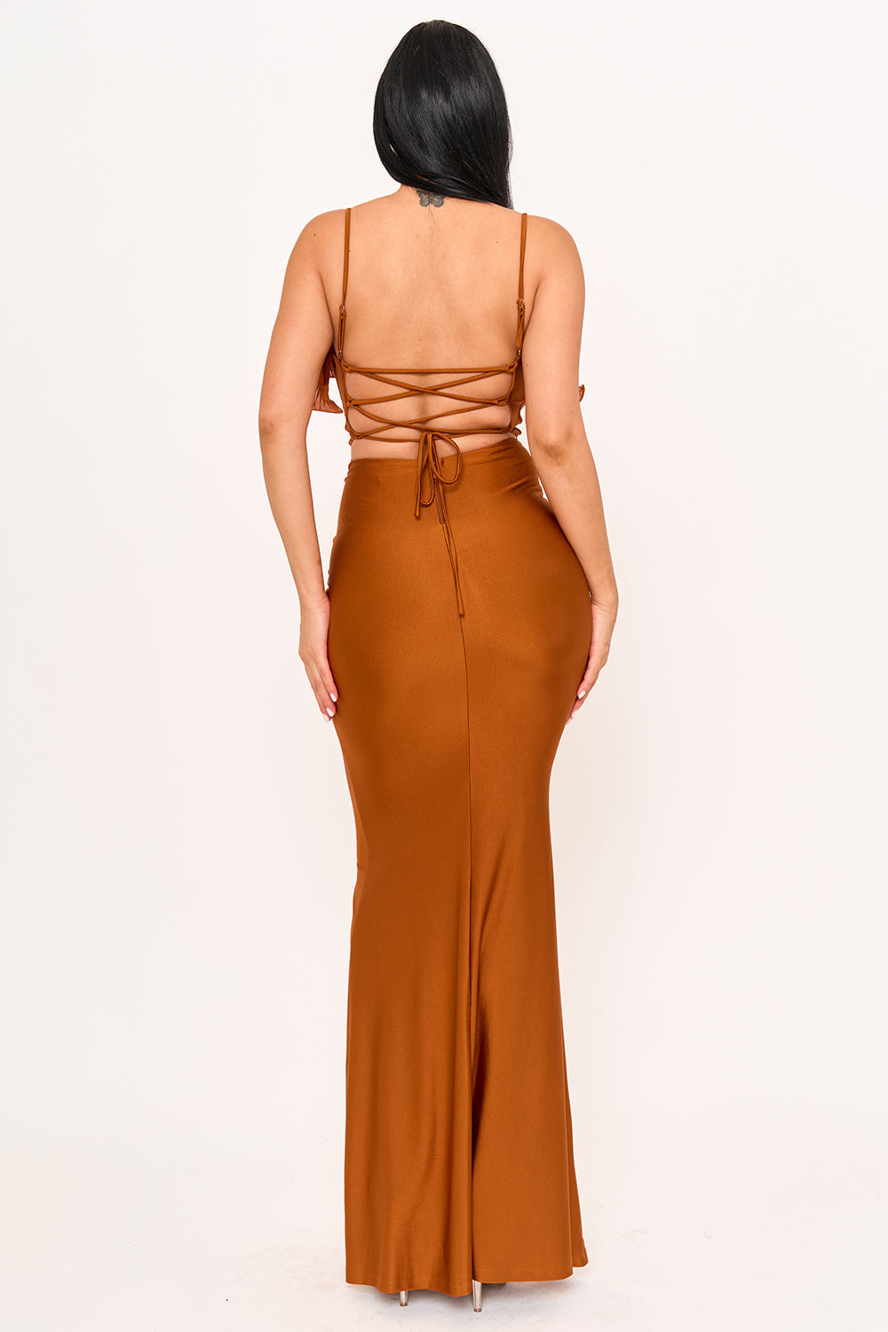 Symphony Dress - Pleated Ruffle On Power Satin Maxi Dress