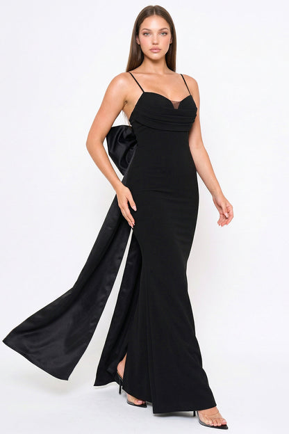 Symphony Dress - Oversized Ribbon Bow On The Back Detail Mermaid Maxi Dress