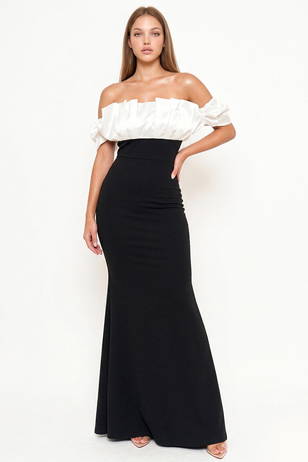 Symphony Dress - Satin Ruffle And Techno Crepe Contrast Maxi Dress