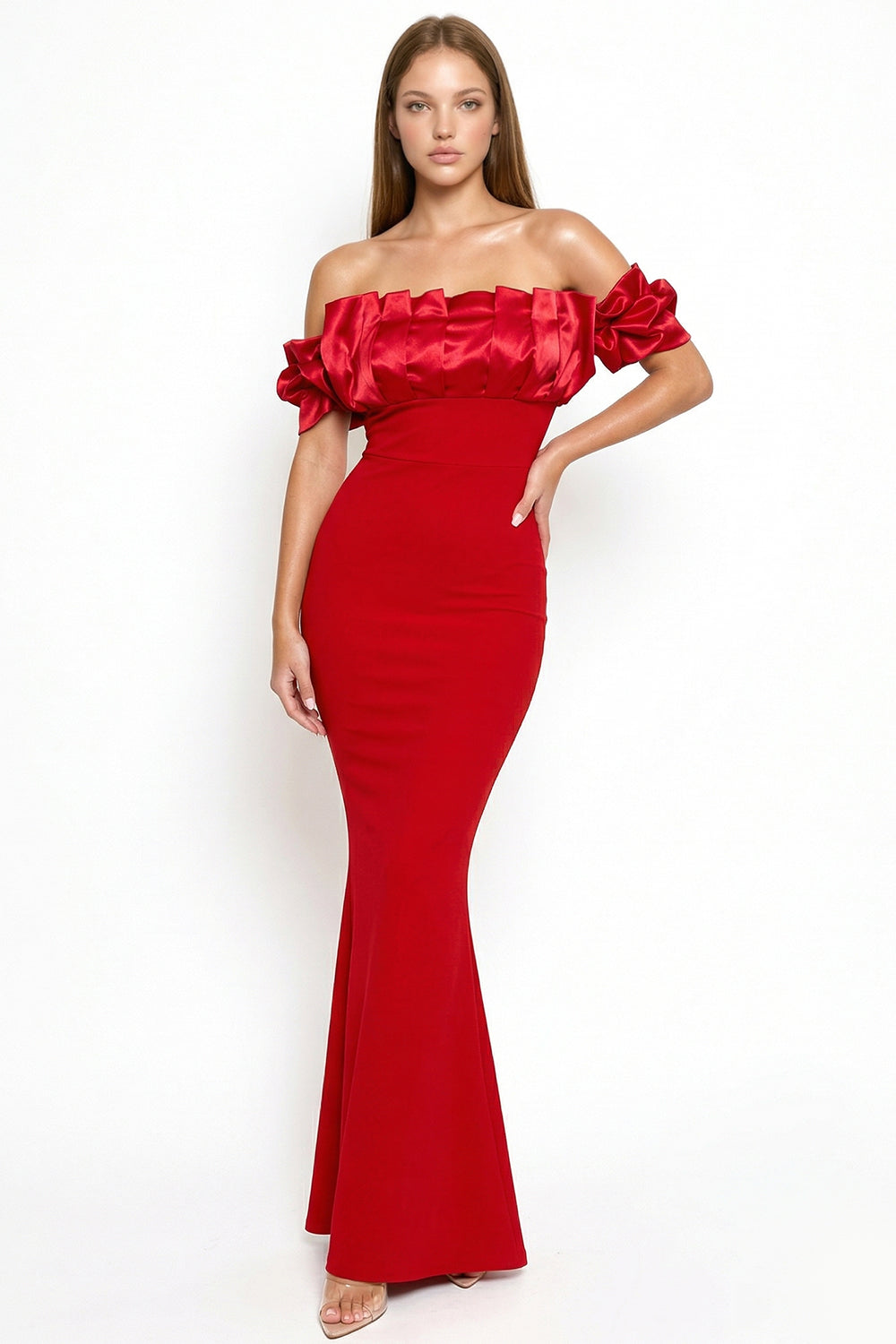 Symphony Dress - Satin Ruffle And Techno Crepe Contrast Maxi Dress