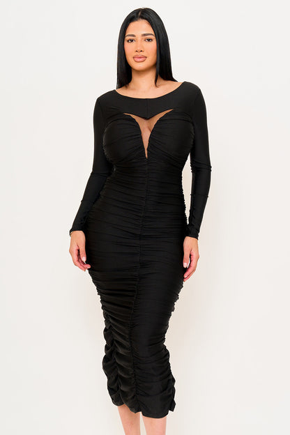 Symphony Dress - Satin V Shape Cutout Front Maxi Dress