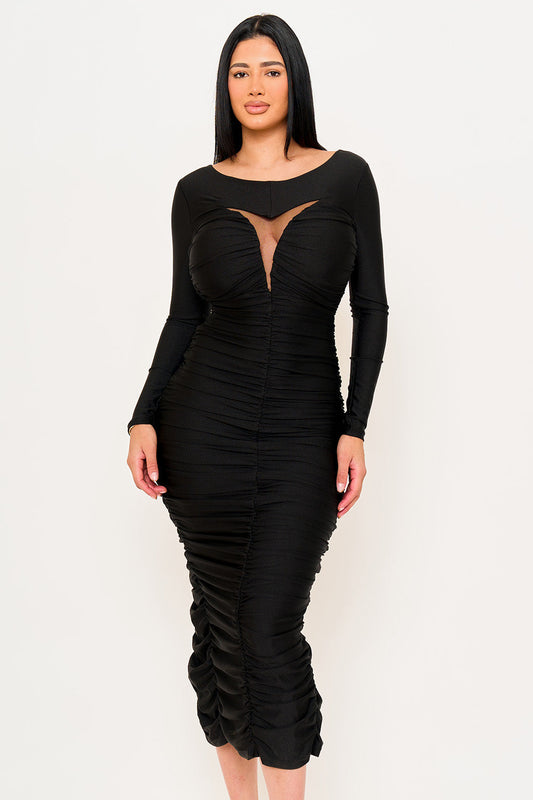 Symphony Dress - Satin V Shape Cutout Front Maxi Dress
