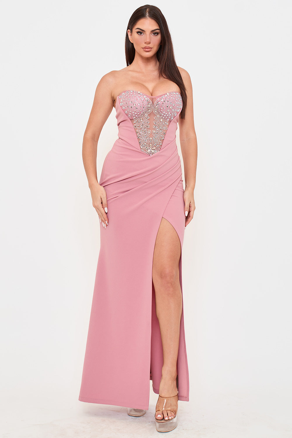 Symphony Dress - Rhinestone Bustier Top With Mermaid Like Maxi Dress