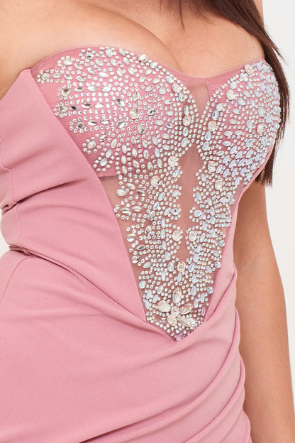 Symphony Dress - Rhinestone Bustier Top With Mermaid Like Maxi Dress