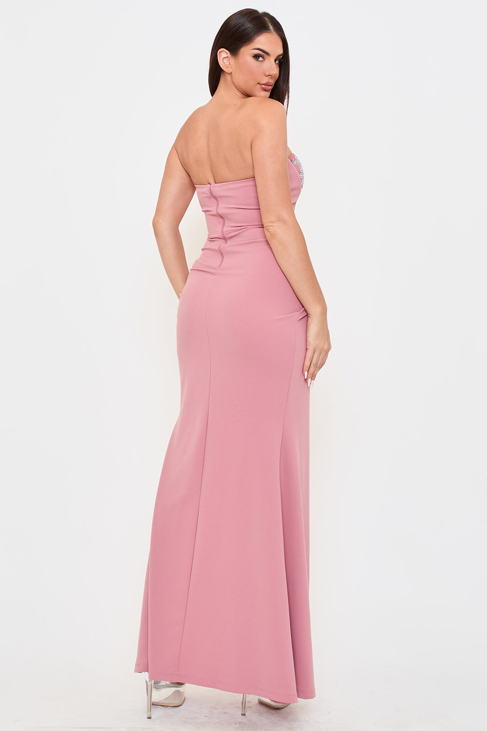 Symphony Dress - Rhinestone Bustier Top With Mermaid Like Maxi Dress