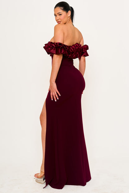 Symphony Dress - Satin Ruffle On Shoulder Maxi Dress