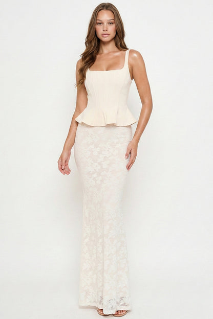 Symphony Dress - Lace Skirt Peplum Maxi Dress