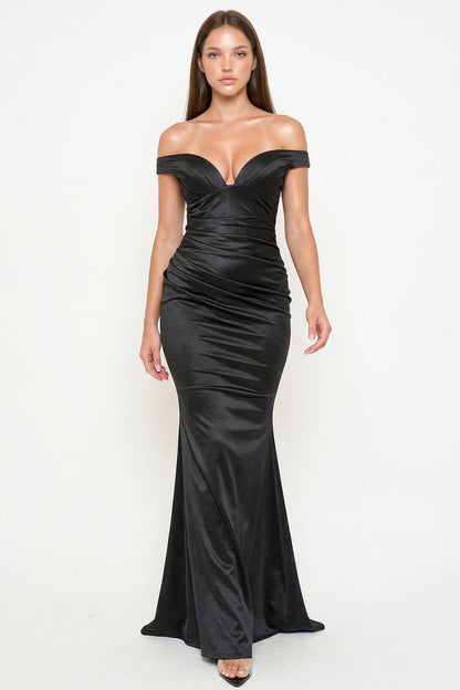 Symphony Dress - Satin Pleated On Bust Maxi Dress