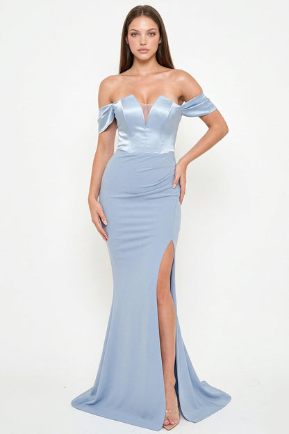 Symphony Dress - Satin Top With Overlay Mesh Maxi Dress