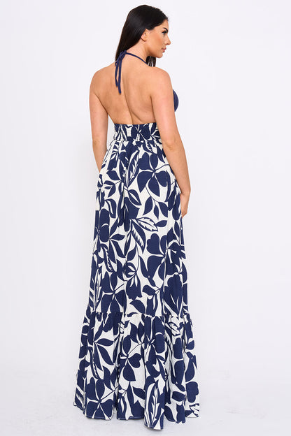 Symphony Dress - Crochet Halter Top With Printed Maxi Dress