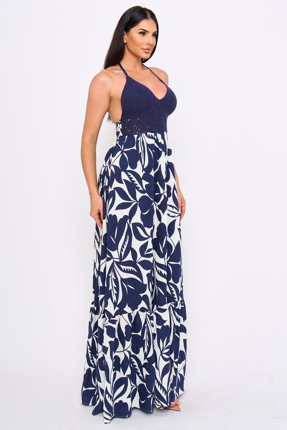 Symphony Dress - Crochet Halter Top With Printed Maxi Dress