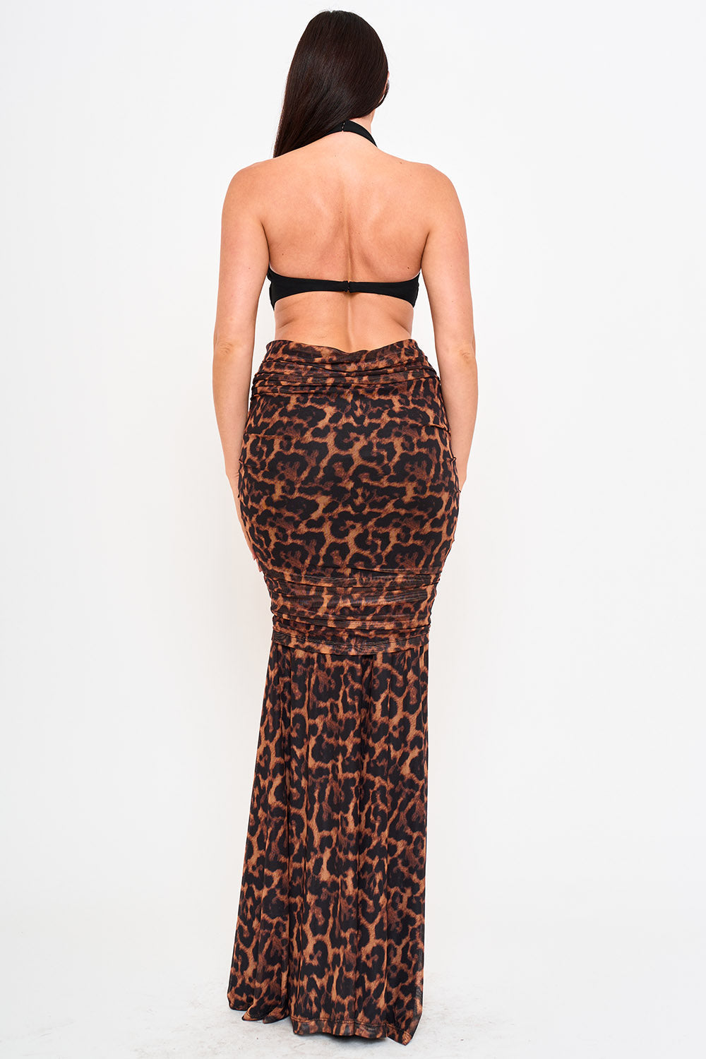 Symphony Dress - Leopard Print Skirt With Contrast Fabric Mermaid Maxi Dress