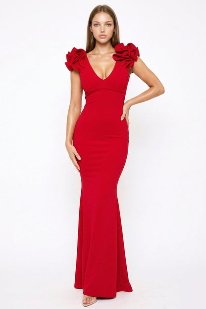 Symphony Dress - Techno Crepe Ruffle Detail Maxi Dress