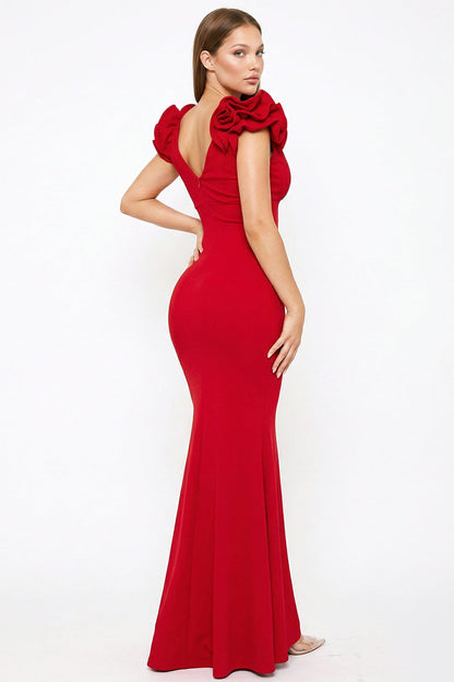 Symphony Dress - Techno Crepe Ruffle Detail Maxi Dress