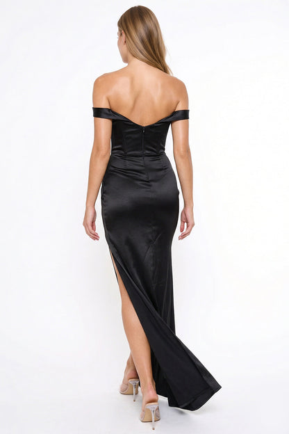 Symphony Dress - Two Way Satin Off The Shoulder Maxi Dress