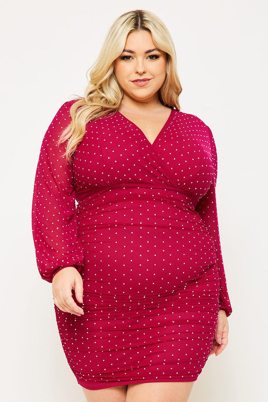 Symphony Dress - Rhinestone On Mesh Plus Size Night Out Mini Dress