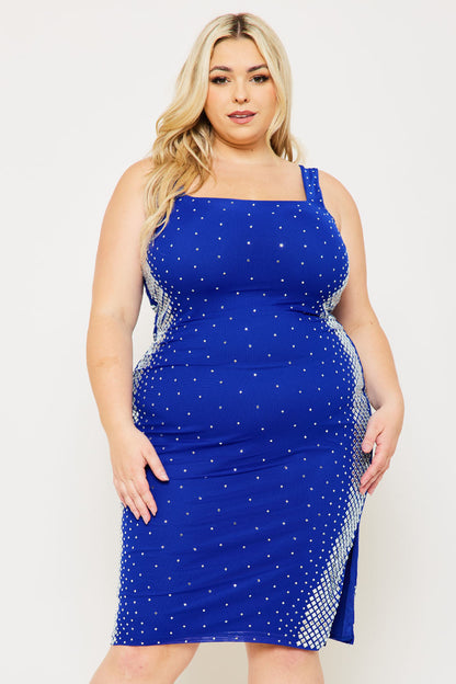 Symphony Dress - Square Rhinestone On The Side Plus Size Night Out Midi Dress