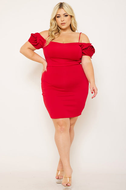 Symphony Dress - Flower Oblique On Sleeve Plus Size Night Out Mini Dress
