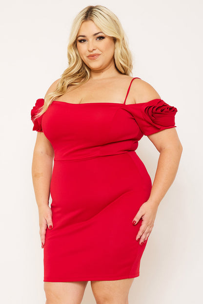 Symphony Dress - Flower Oblique On Sleeve Plus Size Night Out Mini Dress
