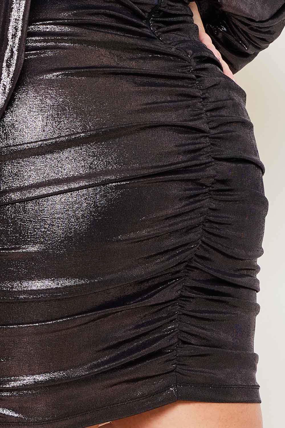Symphony Dress - Metallic Foil Pleated Plus Size Night Out Mini Dress