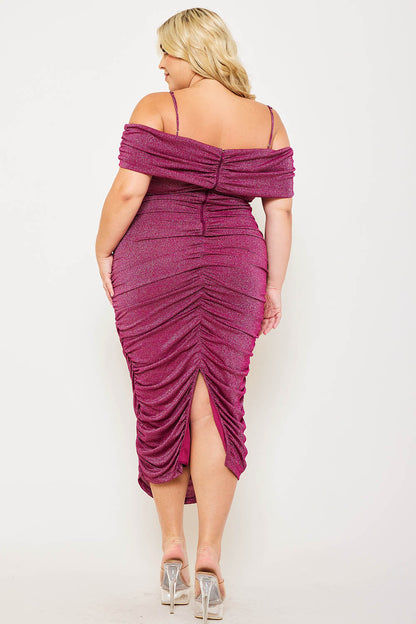 Symphony Dress - Glitter Open Shoulder Plus Size Night Out Midi Dress