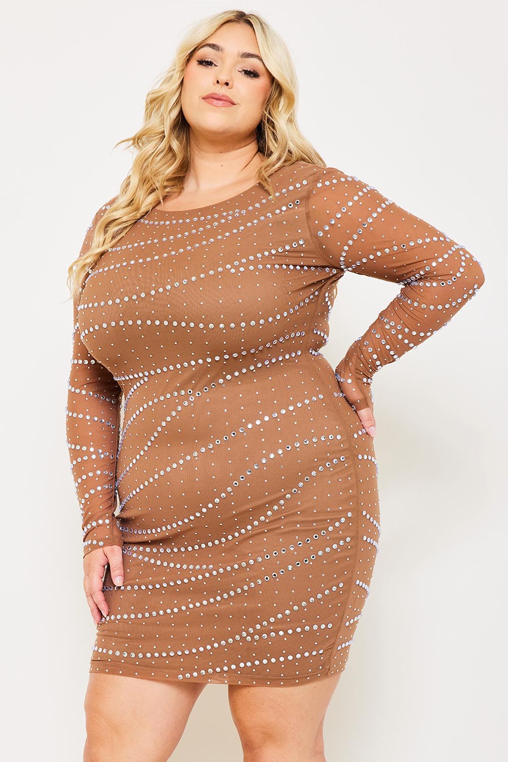 Symphony Dress - Multi Size Rhinestone Mesh Plus Size Night Out Mini Dress